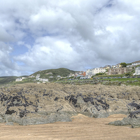Buy canvas prints of Woolacombe Beach and Town Devon by Diana Mower