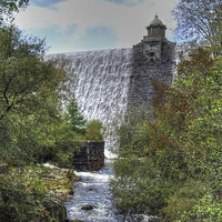 Buy canvas prints of Penygarreg dam and stream Wales by Diana Mower