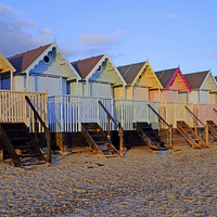 Buy canvas prints of Mersea Beach Huts by Diana Mower