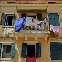 Buy canvas prints of  Washday Corfu Town by Diana Mower