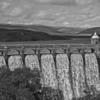 Buy canvas prints of  Craig Goch Reservoir in black and White by Diana Mower
