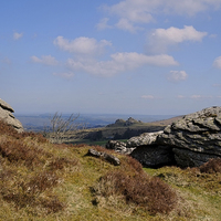 Buy canvas prints of  Hound Tor From Honeybag Tor by Diana Mower
