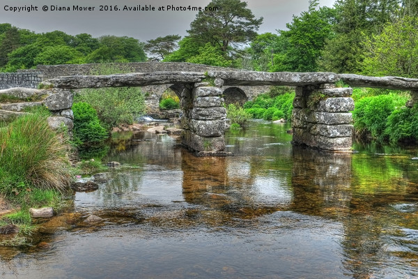 The two bridges at  Postbridge Dartmoor Picture Board by Diana Mower