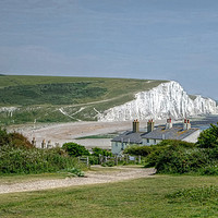 Buy canvas prints of The Seven Sisters and Coastguard Cottages at Cuckm by Diana Mower