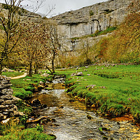 Buy canvas prints of Malham Cove and Malham Beck by Diana Mower