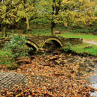Buy canvas prints of Wycoller Packhorse bridge over the Beck by Diana Mower