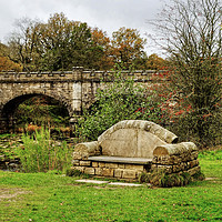 Buy canvas prints of The Nidd Aquaduct and stone Seat by Diana Mower