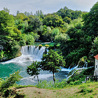 Buy canvas prints of Krka Waterfalls and Mill by Diana Mower