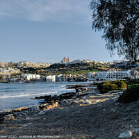 Buy canvas prints of Mellieha Beach and town and Malta by Diana Mower