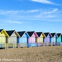 Buy canvas prints of Mersea Beach Huts Essex Panoramic by Diana Mower