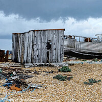 Buy canvas prints of Cloudy Dungeness Kent  by Diana Mower
