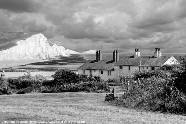 The Seven Sisters Sussex monochrome Picture Board by Diana Mower
