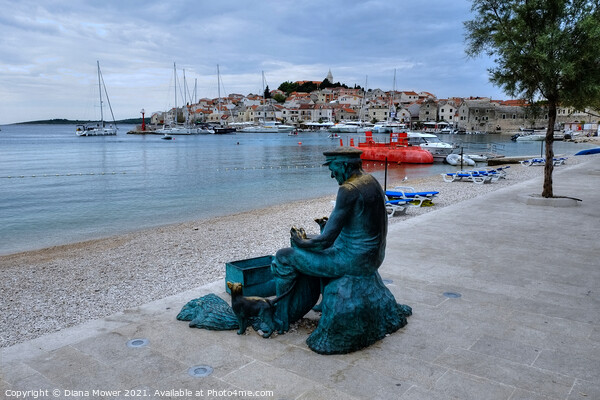 Primosten Fisherman Statue Croatiatia Picture Board by Diana Mower
