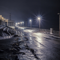 Buy canvas prints of Rainy Winter's evening on Blackpool Promenade by Carmen Clark