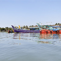 Buy canvas prints of Colourful fishing boats moored Kochin by Arfabita  