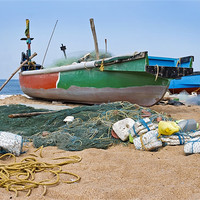 Buy canvas prints of Fishermans boats moored Calangute Beach Goa by Arfabita  