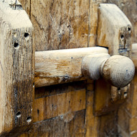 Buy canvas prints of Wooden door bolt detail by Arfabita  