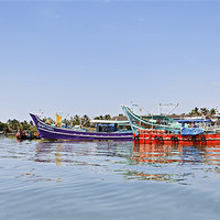 Buy canvas prints of Colorful fishing boats moored Kochin by Arfabita  