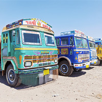 Buy canvas prints of Colorful Indian trucks at a Dhabha by Arfabita  