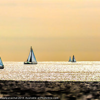 Buy canvas prints of Sailboats and the Golden Sky by Panas Wiwatpanachat