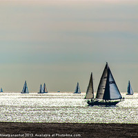 Buy canvas prints of Sailboats and the Golden Sea by Panas Wiwatpanachat