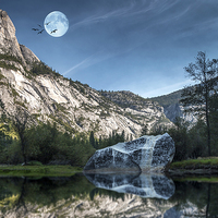 Buy canvas prints of Mirror Lake and Moon Yosemite NP California by paul lewis