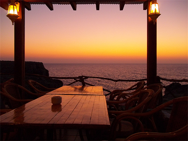 Maxi wine bar at Sunset, Menorca Picture Board by David McBarnett