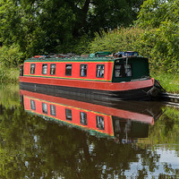 Buy canvas prints of Reflection of a Canal Boat by Jonathan Swetnam