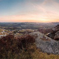 Buy canvas prints of Curbar Edge Panorama at Golden Hour by Jonathan Swetnam