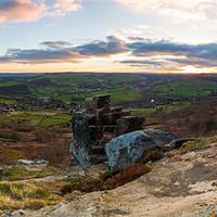 Buy canvas prints of Derwent Valley and Curbar Edge at Sunset Panorama by Jonathan Swetnam