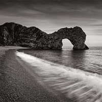 Buy canvas prints of Durdle Door Sunset Wave Monochrome by Ashley Chaplin