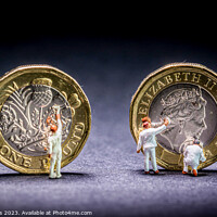Buy canvas prints of Lilliputian Workforce Polishing Pound Coins by Mike Shields