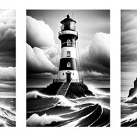 Buy canvas prints of Three Monochrome Lighthouses by Mike Shields