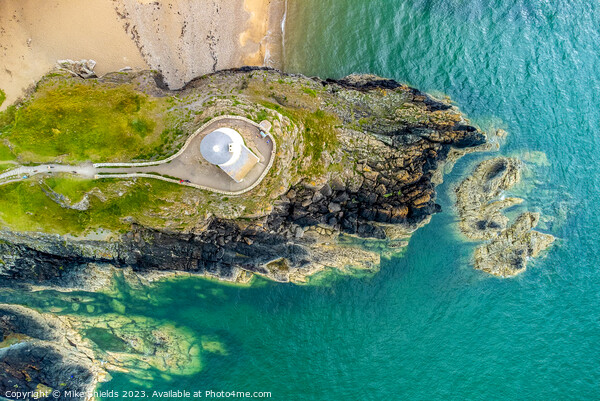 Llanddwyn Lighthouse from above Picture Board by Mike Shields