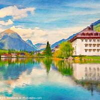Buy canvas prints of Lakeside Luxury Hotel by Mike Shields