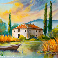 Buy canvas prints of Villa in the Cypress Trees by Mike Shields