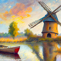 Buy canvas prints of The Lady in the Boat by a Windmill by Mike Shields