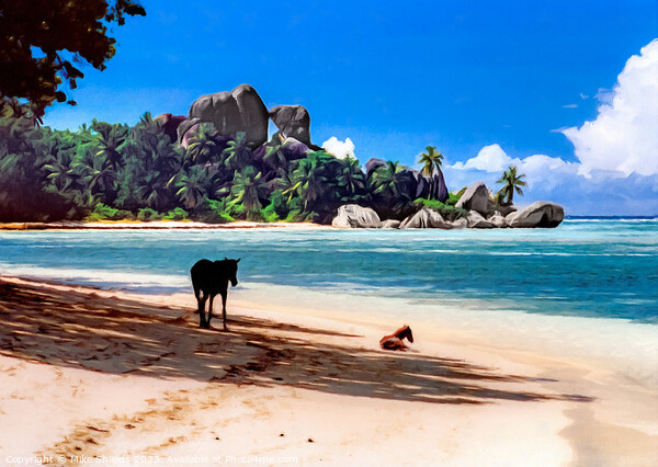 Seychelles Beach Horses Picture Board by Mike Shields