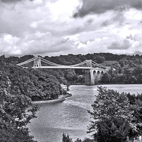 Buy canvas prints of  View to The Menai Suspension Bridge by philip clarke