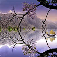 Buy canvas prints of  Oriental Reflected Landscape by philip clarke