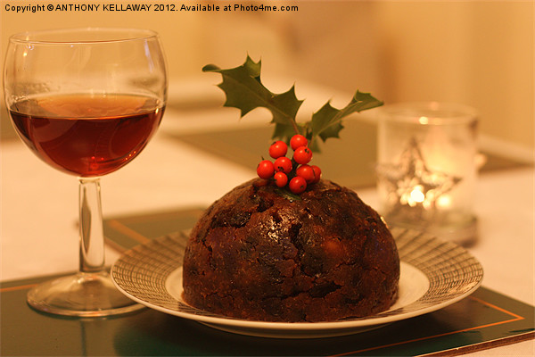 christmas pudding, sherry and holly Picture Board by Anthony Kellaway