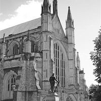 Buy canvas prints of WINCHESTER CATHEDRAL AND THE LONE SOLDIER by Anthony Kellaway