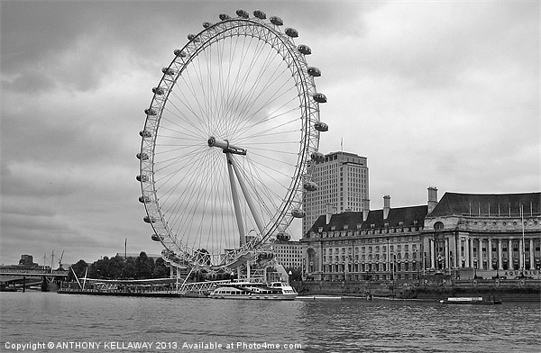 LONDON EYE BLACK AND WHITE Picture Board by Anthony Kellaway