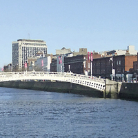 Buy canvas prints of HALFPENNY BRIDGE DUBLIN IN OILS by Anthony Kellaway