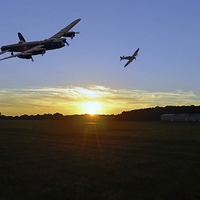 Buy canvas prints of  LANCASTER AND SPITFIRE ESCORT by Anthony Kellaway