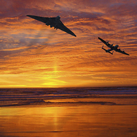 Buy canvas prints of  AVRO VULCAN XH558 AND AVRO LANCASTER by Anthony Kellaway