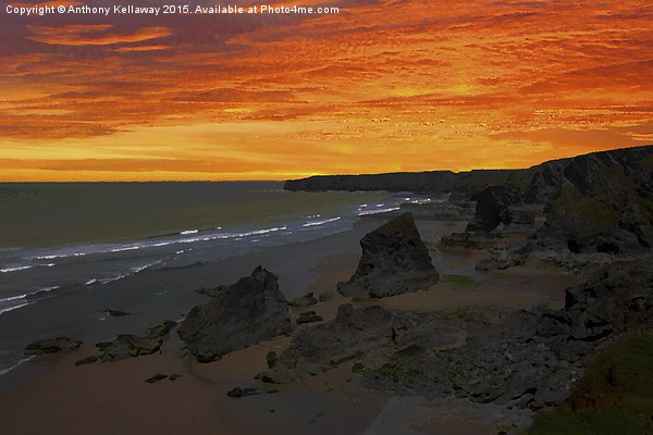  BEDRUTHAN STEPS BEACH SUNSET Picture Board by Anthony Kellaway