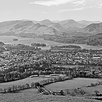 Buy canvas prints of        KESWICK FROM LATRIGG BLACK AND WHITE        by Anthony Kellaway