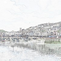 Buy canvas prints of Brixham harbour pencil effect by Anthony Kellaway
