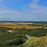Buy canvas prints of    Hengistbury head panoramic to Bournemouth       by Anthony Kellaway